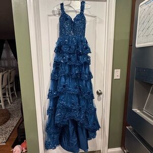 Elegant Blue Tiered Evening Gown